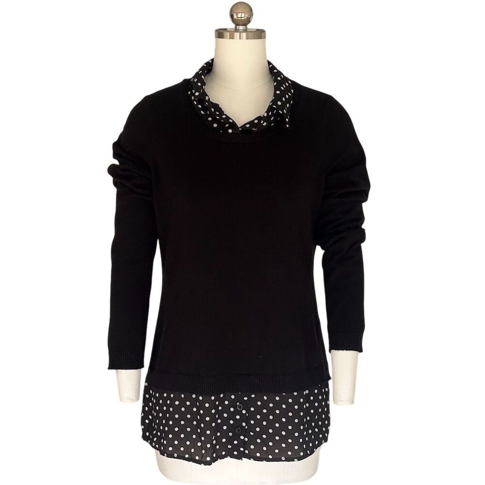 Adrianna Papell Women's Polka Dot Layered Sweater Top Black Size S